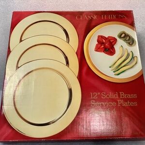 Set Of 4 Vintage MCM Brass Service Plates 12” Chargers Made in Denmark